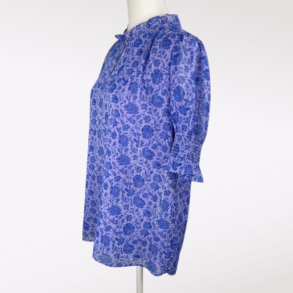 J.Crew Floral Blouse Ruffle Neck Keyhole Front Flowy Sleeve Medium - Picture 4 of 9